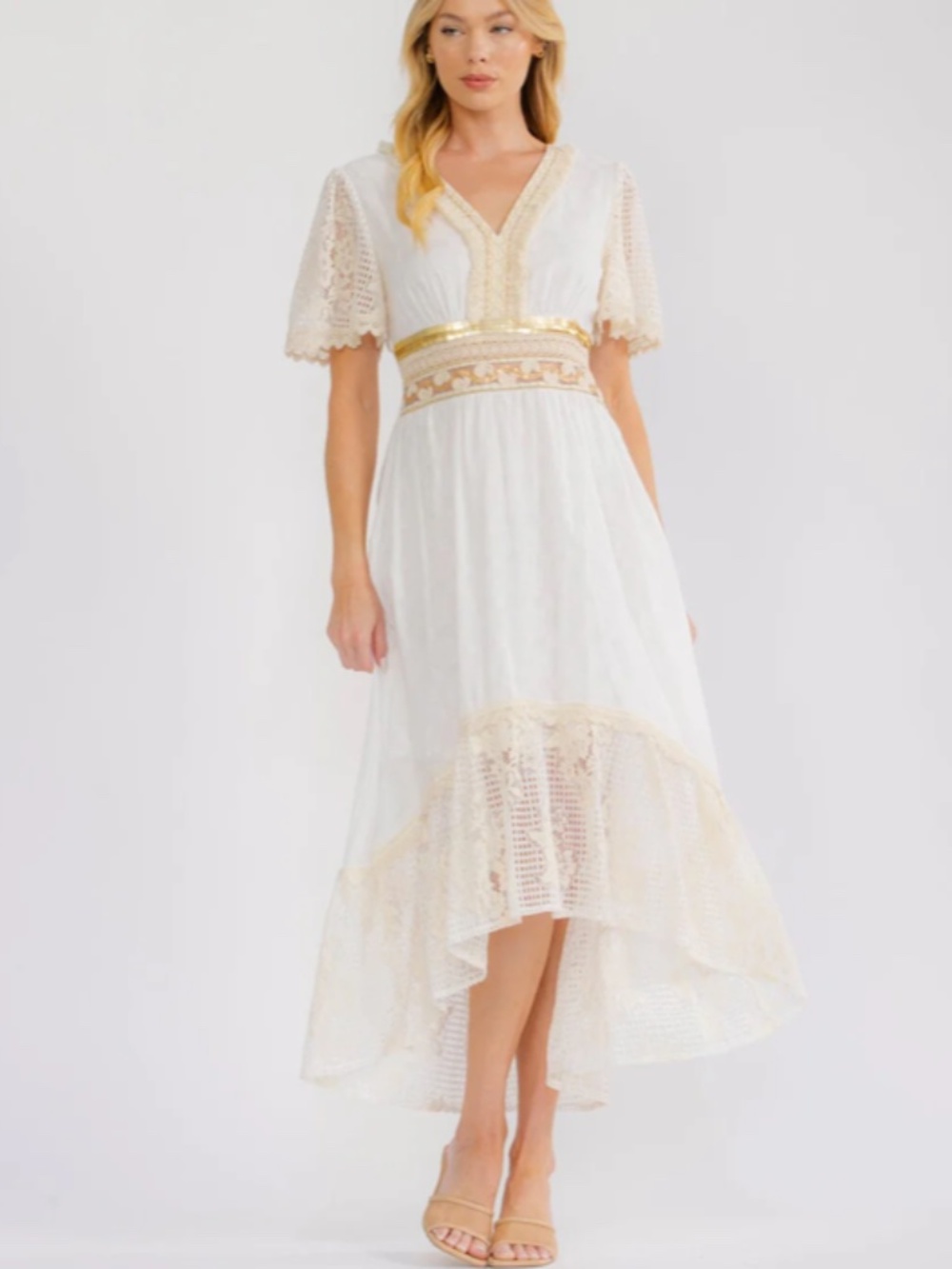"The Madelyn" V-neck High Low Crochet Sequins Maxi Dress